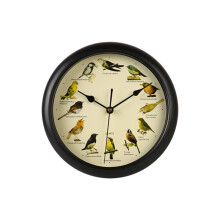 Horloge murale ronde avec motif oiseau et musique, 25 cm (10 pouces)