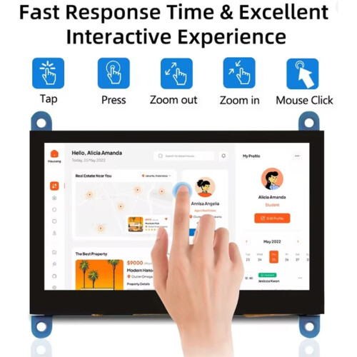 4.3inch LCD Display 800x480 Capacitive Touch Screen for Raspberry Pi 5 4B 3B 3B 2B B+ B 3A+ A+ Zero W Zero 1