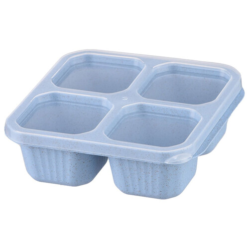 Boîte à bento réutilisable à 4 compartiments, 16,5 x 15,5 x 5,5 cm, bleue