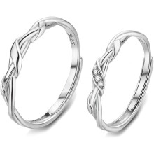 Love Knot Ring Set S925 Sterling Silver Adjustable Couples