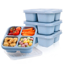Boîte à lunch bento réutilisable, 4 compartiments, bleue, 6,5 x 6,1 x 2,17