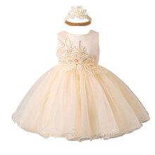 Vestido de princesa sin mangas para niña con bordado floral y lazo