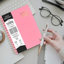 Agenda A5 cu spirală, piele ecologică roz, 8,27x6,1x0,39 in