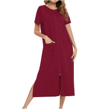 Robe de chambre chaude d'hiver pour femme avec poches, couleur vin