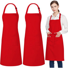 Tablier de cuisine rouge Ă poches et bavoir ajustable (lot de 2)