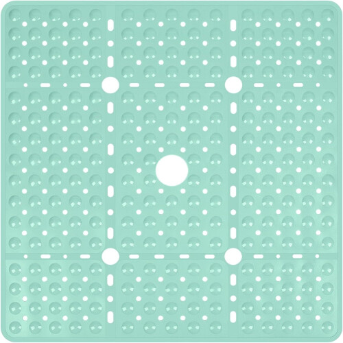 Tapete de Chuveiro Antiderrapante XL 27x27 polegadas Preto/Verde Água