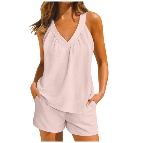 Women's Lounge Set Soft Solid Color 2-Piece