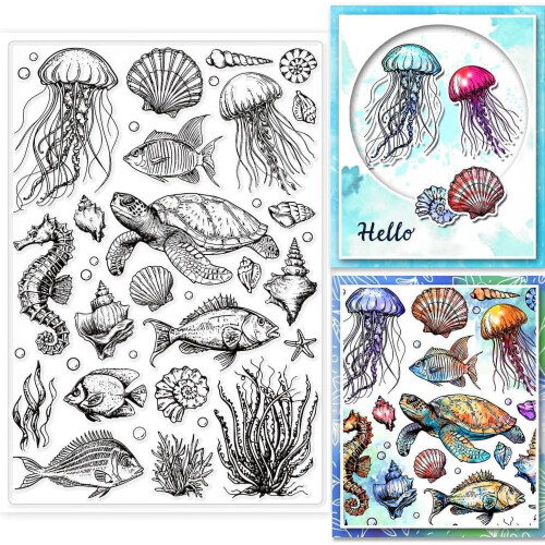 Διαφανείς σφραγίδες θαλάσσιας ζωής για scrapbooking 6,3x4,33 ίντσες
