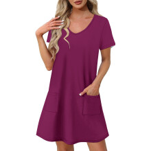 Vestido largo rojo liso de spandex con escote en V para mujer, talla XXL.