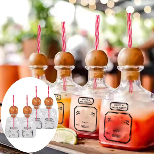 Gobelets réutilisables pour bouteilles d'alcool avec paille, 375 ml