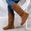 Botas femininas de camurça marrom com pregas, estilo britânico, tamanho 6,5. 8