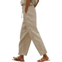 Pantaloni de in pentru femei, mici, ușori, kaki, 3XL