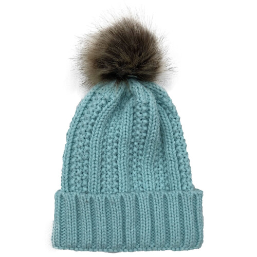 Damesmuts van kabelgebreid fleece met pompon