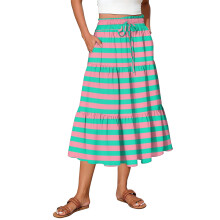 Ladies' Casual Stripe Print Elastic Waist Drawstring Midi Skirt Turquoise S