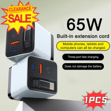 65W 3-in-1 snellader met USB-C-kabel en 2 USB-poorten