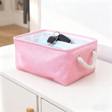 Foldable Canvas Storage Basket with Rope Handles – Beige/Brown/Pink/Orange, Multiuse for Home, Office, Under-bed, Books & Clothing