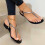 Women's Rhinestone T-strap thong sandals Black flat 1