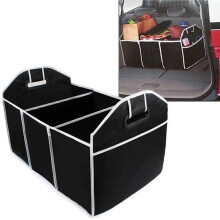 Organizador de porta-malas dobrável e resistente com vários bolsos.