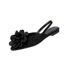 Women's Floral Flat Shoes Pointed Toe Size 42 Flock Material