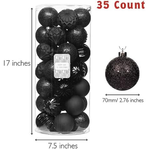 Christmas Tree Ornaments Shatterproof Black 35 Pack 70mm 1