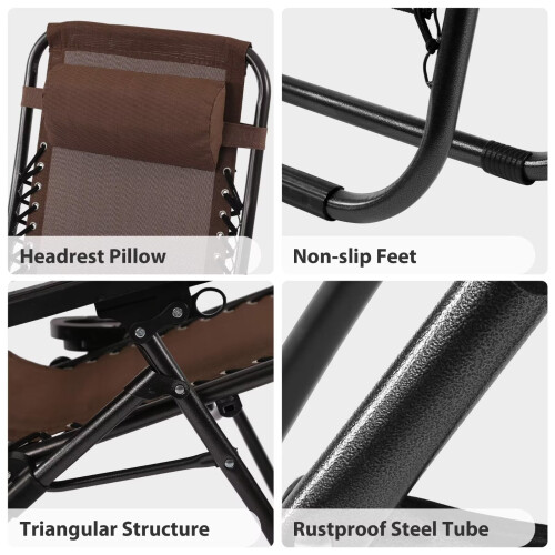 Klappbare Terrassenstühle, 2er-Set, braun, Zero Gravity Lounge 2
