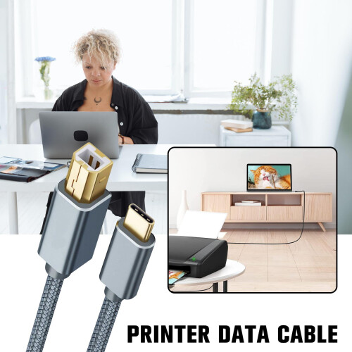 Cabo de impressora USB-C para USB-B 2.0 de 1,5 m 1