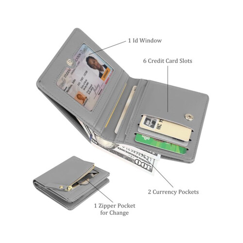 RFID-Blocking Leather Wallet for Women Blue/Grey Small 1