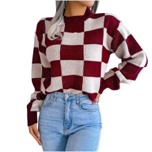 Jersey de punto a cuadros para mujer, estilo preppy vintage.
