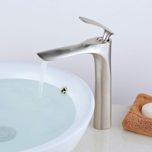 Robinet de lavabo vasque à poignée unique en nickel brossé