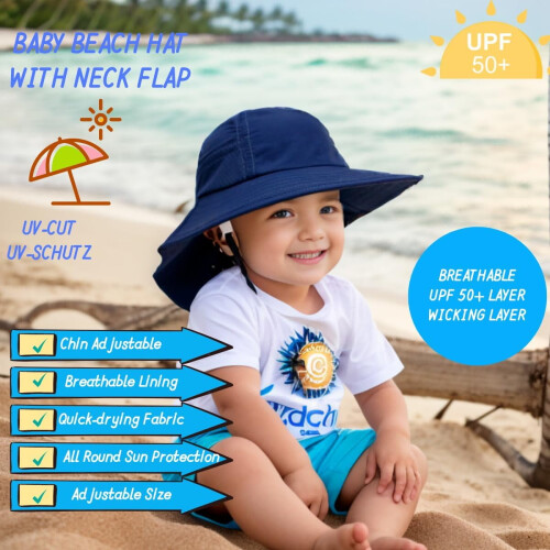 Chapéu de sol infantil com aba larga e proteção para o pescoço UPF50+ 2