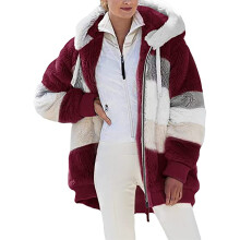 Veste d'hiver chaude Ă capuche en peluche pour femmes grandes tailles