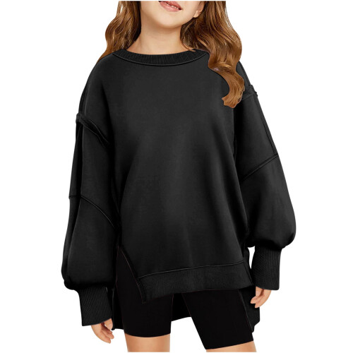 Felpa oversize da ragazza con scollo rotondo e maniche lunghe 1