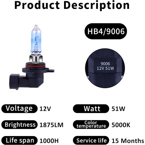 9006HB4 Λαμπτήρες αλογόνου προβολέων 5000K12V51WΣυσκευασία 2 2