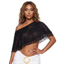 (M, Black) Women Sheer Lace Poncho Tops Loose Double Layered Boat Neck Cover Ups Casual Summer Streetwear