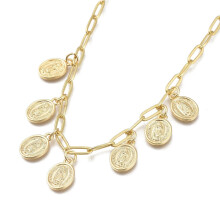 Collar con colgante Virgencita de latón, chapado en oro de 18 quilates, 44 cm.