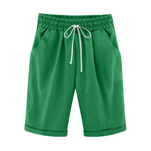 Γυναικείο Σορτς από Βαμβάκι και Λινό, Μονόχρωμο, Casual, Plus Μέγεθος XXL 1