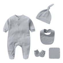 Baby Romper Set Solid Color 5PCS Button-Up Onesies 0-12M