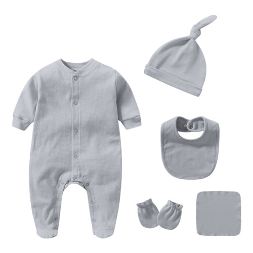 Baby Romper Set Solid Color 5PCS Button-Up Onesies 0-12M