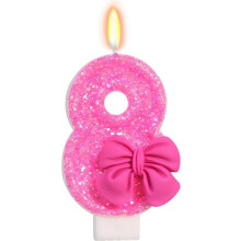 Bougie d'anniversaire rose numéro 8, 7,6 cm, sans fumée