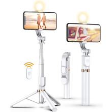 46-tommers selfiestangstativ med trådløs fjernkontroll og LED-lampe