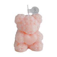 Vela aromática con forma de oso, corazón y rosas, cera de soja, rosa.