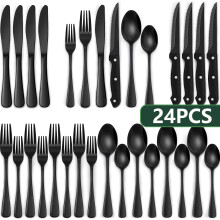 Ensemble de couverts noirs en acier inoxydable 24 pièces pour 4 personnes