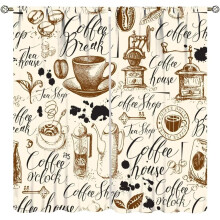 Coffee Theme Vintage Kitchen Curtains Polyester Rod Pocket