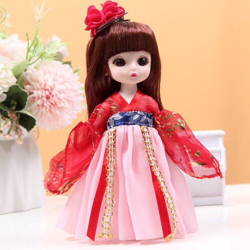 Boneca Hanfu com vestido de seda vintage de 17 cm (6,7 polegadas) e articulações móveis.