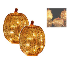 Calabazas de cristal mercurizado con luces LED centelleantes y temporizador, color dorado (paquete de 2)