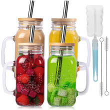 Mason Jar Drinking Cups with Lids and Straws24oz4Pack