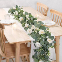 Guirlanda artificial de rattan com 7 rosas brancas, 1,8 m (6 pés)