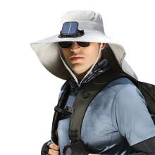Sombrero de ala ancha con protección UV y ventilador solar.