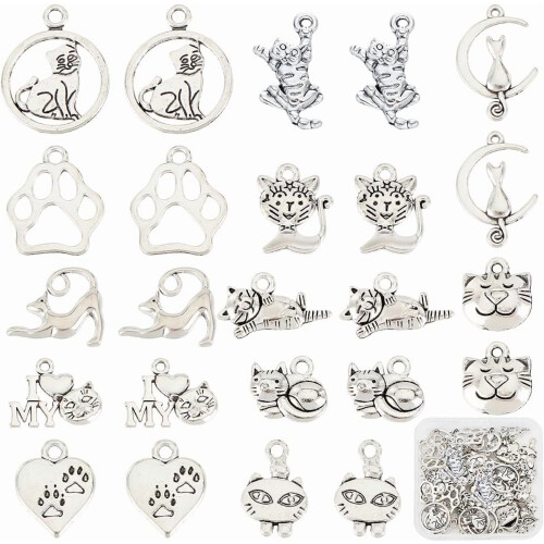 Kattberlocker i bulk, tibetansk legering, 72 st