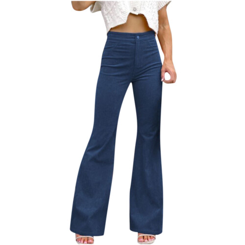 Women's Flared Trousers Solid Blue Comfortable Casual Pants 1